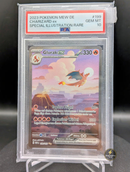 Pokemon PSA 10 Glurak ex 199/165 Deutsch | 151 Special Illustration Rare