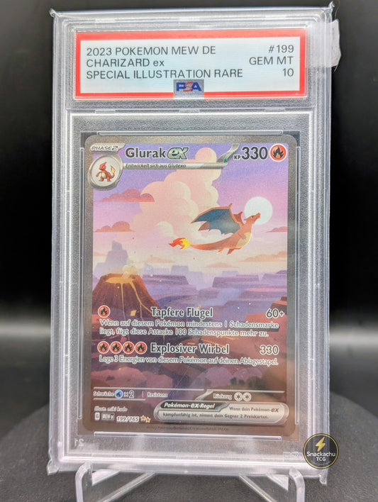 Pokemon PSA 10 Glurak ex 199/165 Deutsch | 151 Special Illustration Rare